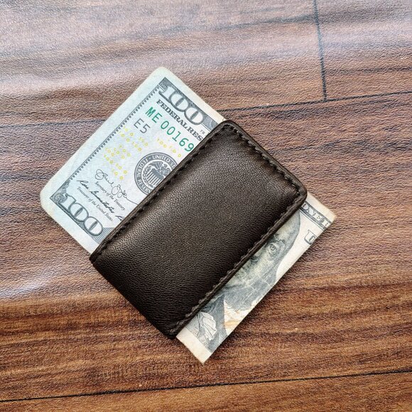 Leather Magnetic Money Clip, Brown Money Clip, Super Strong Magnet Money Clip - Picture 1 of 7